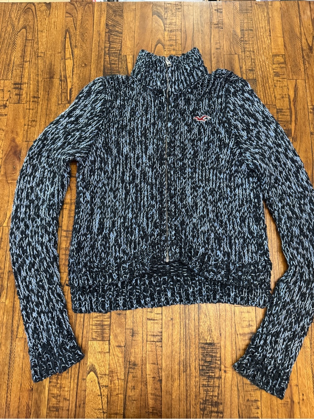 Hollister Navy & Light Blue Marled Zip-Up Knit Sweater size XSmall